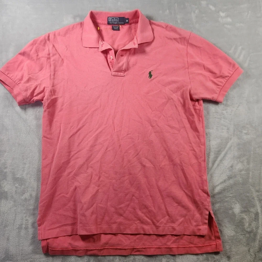 Polo Ralph Lauren‎ Polo Shirt Pink Mens Medium Classic Fit Green Pony Casual